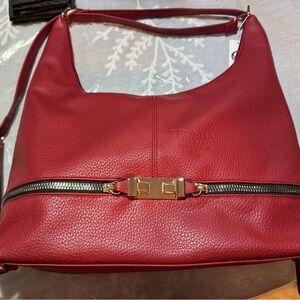 Chic Red Leather Hobo Bag